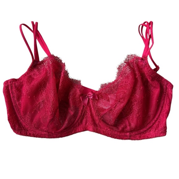 Victoria's Secret Dream Angels Wicked Lace Balconette Bra 36DD Red Unlined Bows - Picture 1 of 8